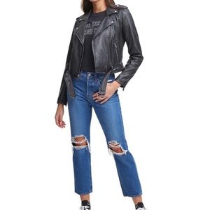 NWOT Levis Snakeskin Faux Leather Black Belted Asymmetric Moto Jacket Medium